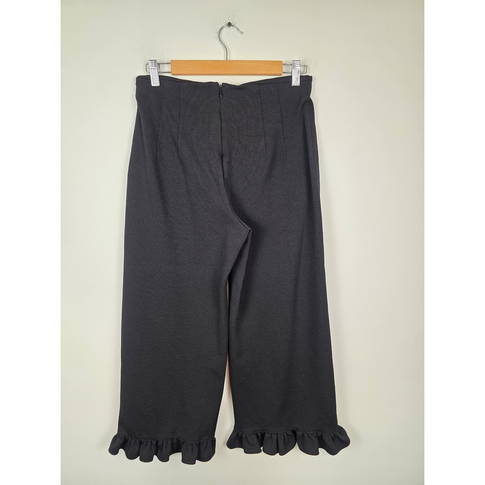 Maeve Anthropologie The Colette Ruffle Hem Cropped Pants Black 29P Wide Leg High - Picture 2 of 11